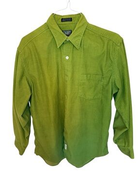 DKNY Men’s Lime Green Casual Button-Down Corduroy Shirt